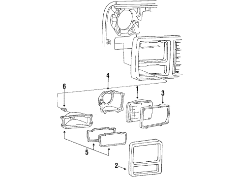 1990 Ford E-150 Econoline Club Wagon Headlamp Components, Park Lamps Diagram