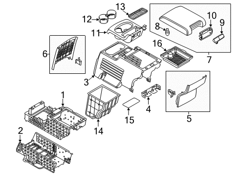 2019 Ford Explorer Front Console, Rear Console Diagram