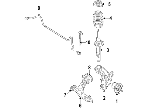 2011 Lincoln MKS Front Suspension Components, Lower Control Arm, Stabilizer Bar Diagram