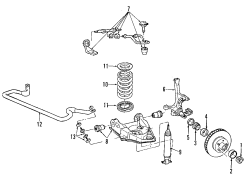 1986 Ford Aerostar Front Suspension Components, Lower Control Arm, Upper Control Arm, Stabilizer Bar Diagram