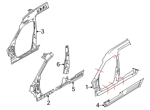 2010 Ford Transit Connect Panel Assembly - "B" Pillar - Inner Diagram for 2T1Z-6124382-A