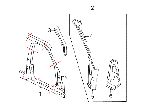 2003 Ford Crown Victoria Frame - Door Diagram for 3W7Z-54211A10-AA