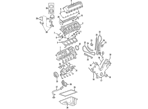 2009 Ford F-250 Super Duty Engine Parts, Mounts, Cylinder Head & Valves, Camshaft & Timing, Variable Valve Timing, Oil Cooler, Oil Pan, Oil Pump, Crankshaft & Bearings, Pistons, Rings & Bearings Diagram