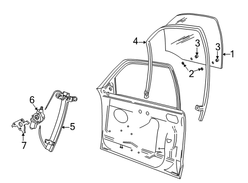 2006 Ford Crown Victoria Front Door - Glass & Hardware Diagram