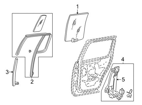 2002 Ford Explorer Rear Door - Glass & Hardware Diagram