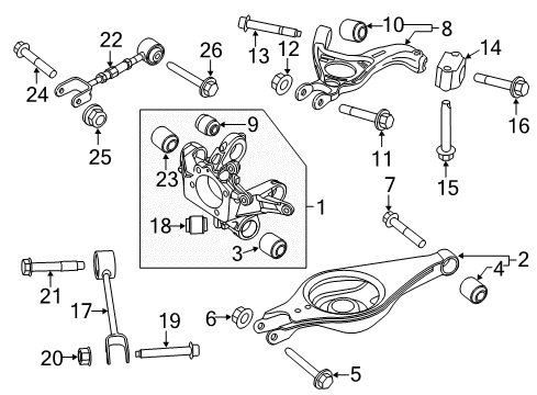 2014 Ford Explorer Rear Suspension Components, Lower Control Arm, Upper Control Arm, Stabilizer Bar Diagram