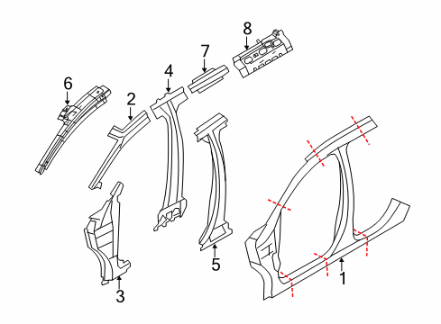 2007 Lincoln MKX Center Pillar & Rocker, Hinge Pillar, Uniside Diagram