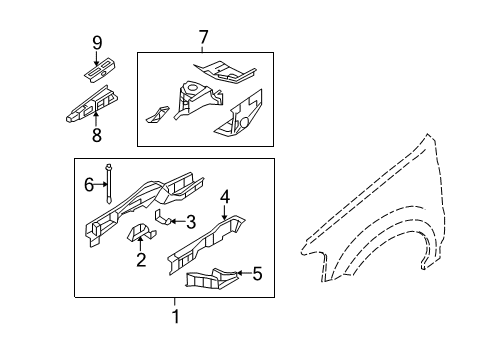 2010 Mercury Mariner Structural Components & Rails Diagram