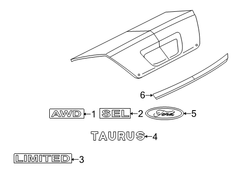 2009 Ford Taurus Nameplate Diagram for 8G1Z-5442528-A