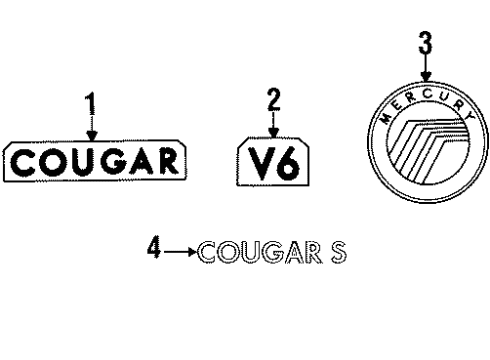 2001 Mercury Cougar Trunk Lit Hatch-Emblem Badge Nameplate Diagram for F8RZ-6342528-CA