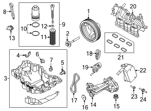 2020 Lincoln MKZ Engine Parts, Mounts, Cylinder Head & Valves, Camshaft & Timing, Variable Valve Timing, Oil Pan, Oil Pump, Balance Shafts, Crankshaft & Bearings, Pistons, Rings & Bearings Diagram