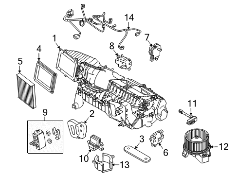 2014 Ford Mustang A/C Evaporator & Heater Components Diagram