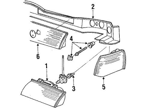 1990 Mercury Sable Headlamp Components, Side Marker Lamps Diagram