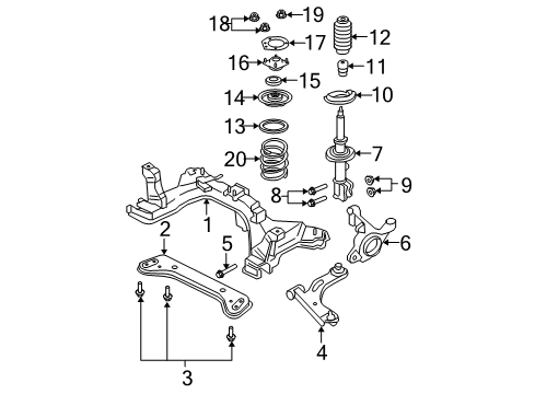 2009 Ford Escape Front Suspension Components, Lower Control Arm, Stabilizer Bar Diagram