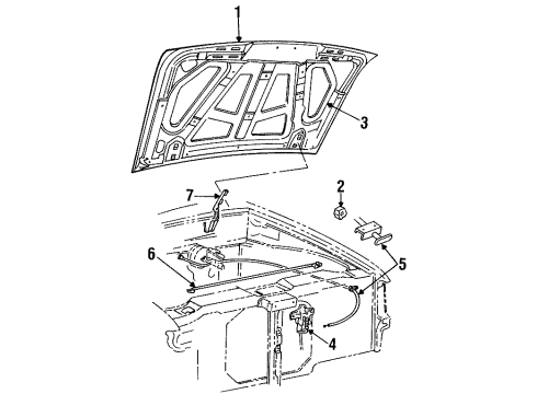 1995 Ford Ranger Hood & Components Diagram