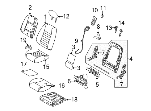 2014 Ford Mustang Front Seat Back Cover And Pad Diagram for DR3Z-63632A22-A