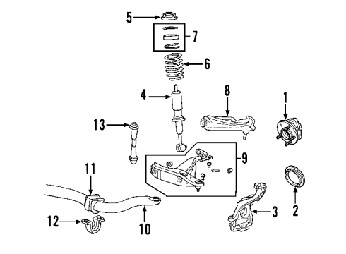 2002 Ford Explorer Front Suspension Components, Lower Control Arm, Upper Control Arm, Stabilizer Bar Diagram