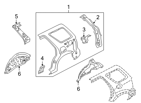 2007 Mercury Mariner Inner Structure - Quarter Panel Diagram 1 - Thumbnail