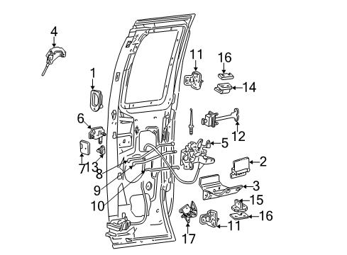 2001 Ford F-250 Super Duty Rear Door - Lock & Hardware Diagram