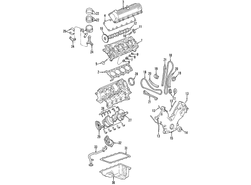 2012 Ford E-150 Engine Parts, Mounts, Cylinder Head & Valves, Camshaft & Timing, Oil Cooler, Oil Pan, Oil Pump, Crankshaft & Bearings, Pistons, Rings & Bearings Diagram