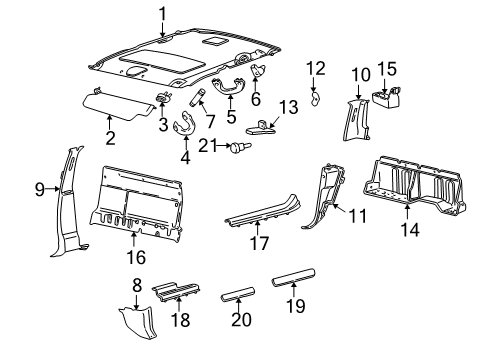 2001 Ford F-150 Sun Visor Assembly Diagram for 1L3Z-1504105-AAB