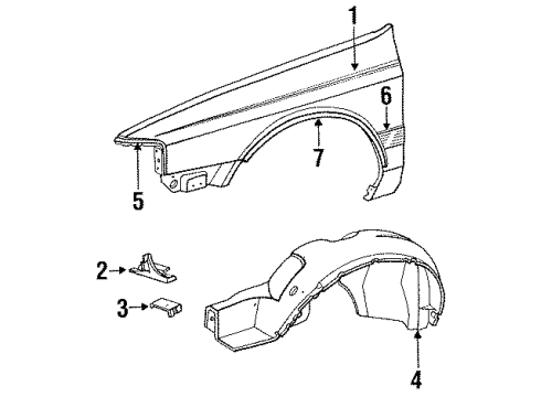 1994 Lincoln Continental Fender Assembly Front Diagram for F4OY16006A