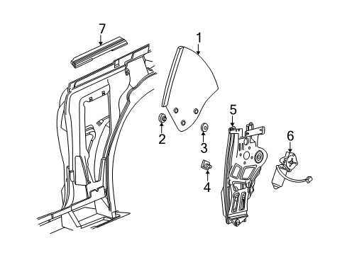 2000 Ford Mustang Quarter Panel - Glass & Hardware Diagram