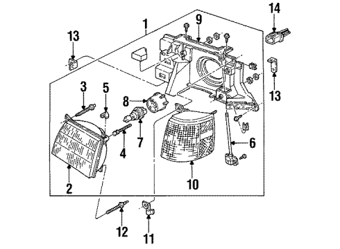 1988 Ford EXP Headlamp Components, Park Lamps Diagram