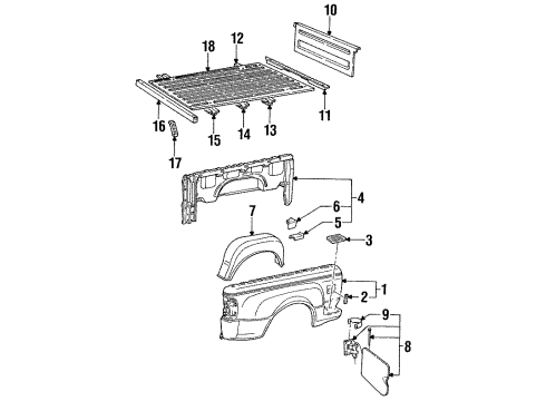 1995 Ford Ranger Front & Side Panels, Floor Diagram