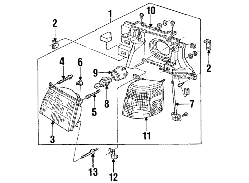 1990 Ford Escort Headlamp Components, Park Lamps Diagram