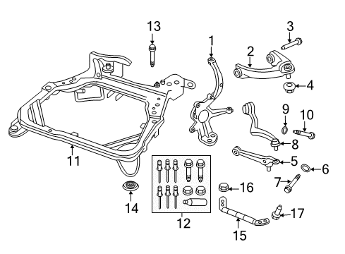 2011 Lincoln MKZ Front Suspension Components, Lower Control Arm, Upper Control Arm, Stabilizer Bar Diagram