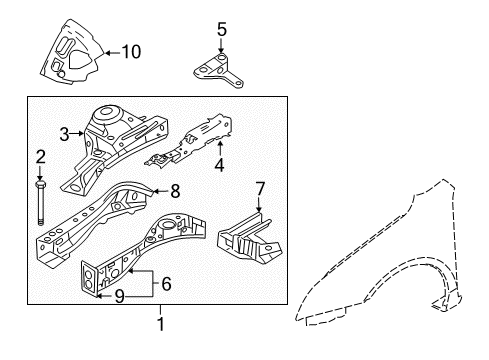 2007 Mercury Milan Apron Assembly - Front Fender Diagram for 9E5Z-16055-A