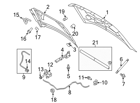 2013 Ford F-150 Striker Assembly - Hood Lock Diagram for 9L3Z-16K689-A