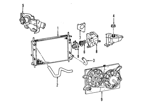 1998 Ford Contour Cooling System, Radiator, Water Pump, Cooling Fan Diagram