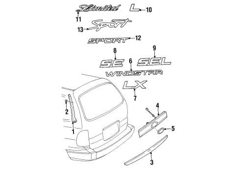 2003 Ford Windstar Rear Gate Emblem Diagram for XF2Z-1642528-CB