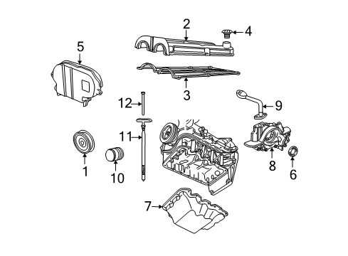 2007 Ford Escape Engine Parts, Mounts, Cylinder Head & Valves, Camshaft & Timing, Oil Cooler, Oil Pan, Oil Pump, Crankshaft & Bearings Diagram