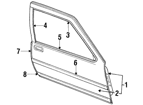 1991 Lincoln Mark VII Door & Components, Exterior Trim Diagram