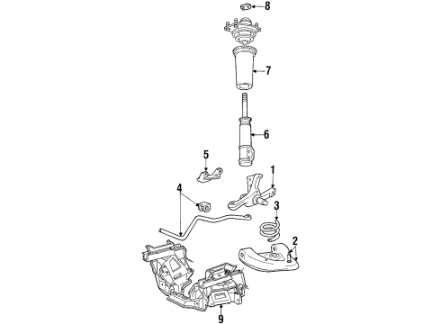 1985 Mercury Cougar Front Suspension Components, Lower Control Arm, Stabilizer Bar Diagram