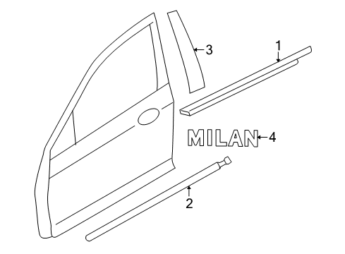 2010 Mercury Milan Exterior Trim - Front Door Diagram