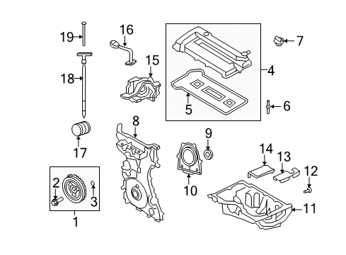 2008 Mercury Mariner Engine Parts, Mounts, Cylinder Head & Valves, Camshaft & Timing, Oil Pan, Oil Pump, Crankshaft & Bearings, Pistons, Rings & Bearings Diagram