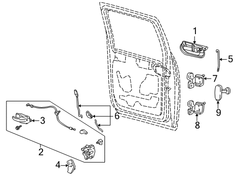 2002 Lincoln Blackwood Rear Door - Lock & Hardware Diagram