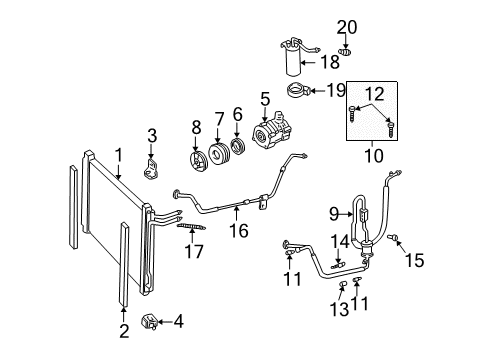 2000 Ford Mustang A/C Condenser, Compressor & Lines Diagram