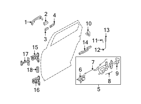 2005 Ford Freestyle Rear Door - Lock & Hardware Diagram