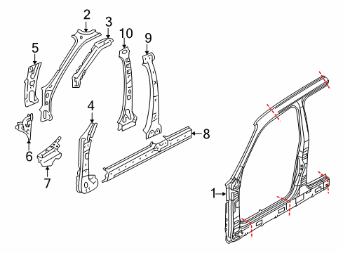 2009 Ford Escape Aperture Panel, Center Pillar & Rocker, Hinge Pillar Diagram