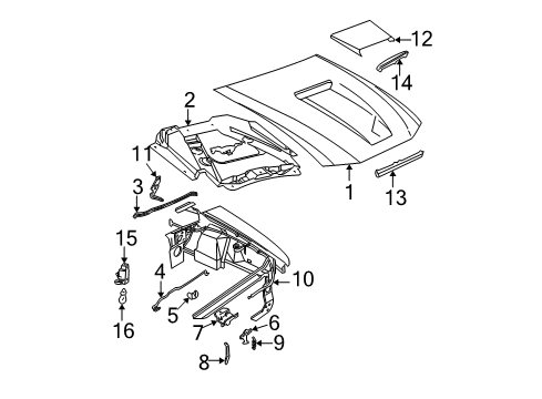 2000 Ford Mustang Hood & Components Diagram