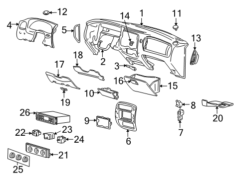 1997 Ford Explorer Louvre Assembly - Vent Air Diagram for F77Z-10046A76-AAA