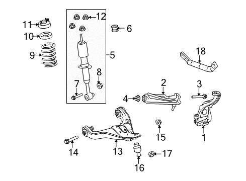 2007 Ford Explorer Sport Trac Front Suspension Components, Lower Control Arm, Upper Control Arm, Stabilizer Bar Diagram