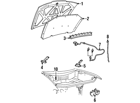 1999 Mercury Villager Hood Assembly Diagram for XF5Z-16612-AA