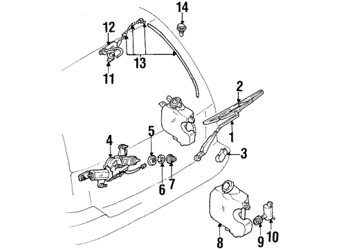 1997 Mercury Tracer Lift Gate - Wiper & Washer Components Diagram