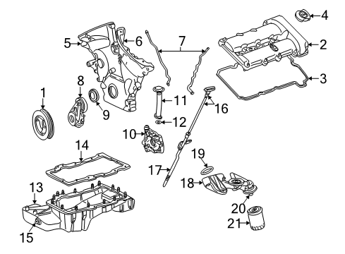 2005 Ford Freestyle Engine Parts, Mounts, Cylinder Head & Valves, Camshaft & Timing, Oil Pan, Oil Pump, Crankshaft & Bearings Diagram